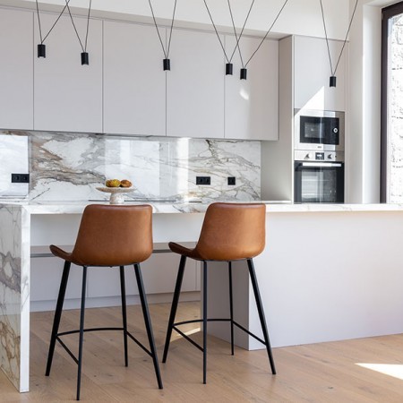 kitchen and stools