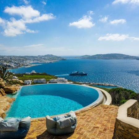 swimming pool with panoramic sea view