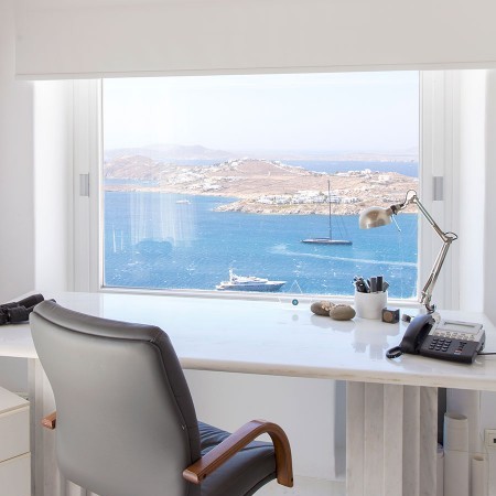 office desk with sea view
