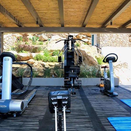 private gym area at villa Vivaldi Mykonos