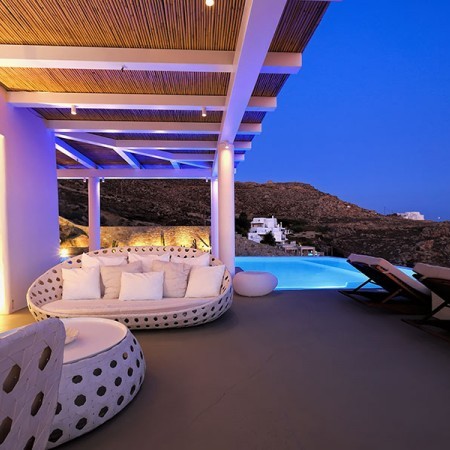 outdoor area of the villa at night