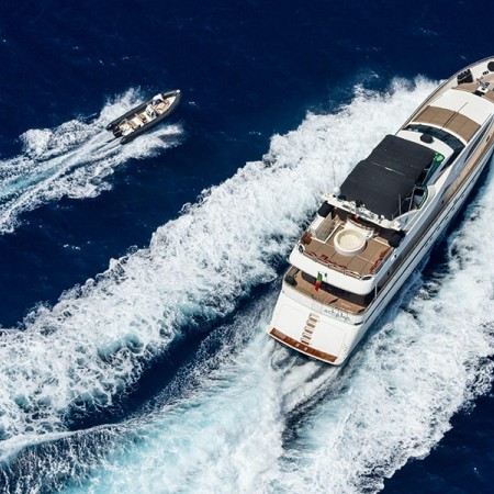 Accama Delta yacht aerial view