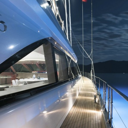 all about u 2 sailing yacht at night