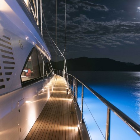 all about u 2 sailing yacht at night