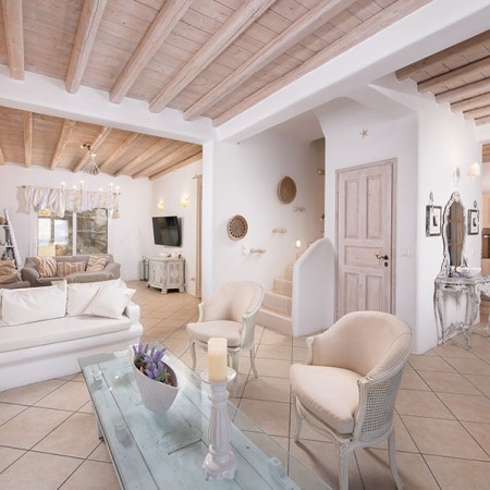 indoor living room of mykonos villa Anansi