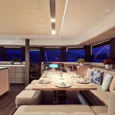 Aphaea catamaran interior at night