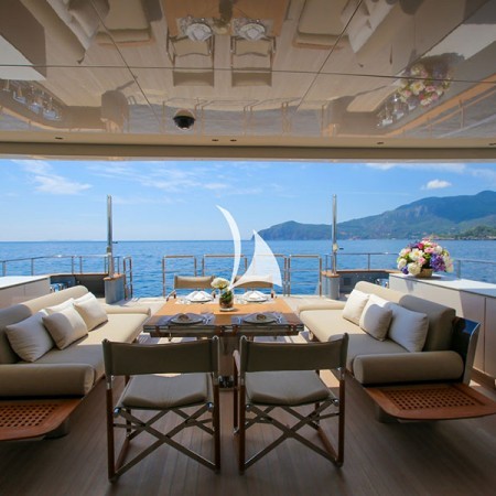 the yacht's deck lounge area