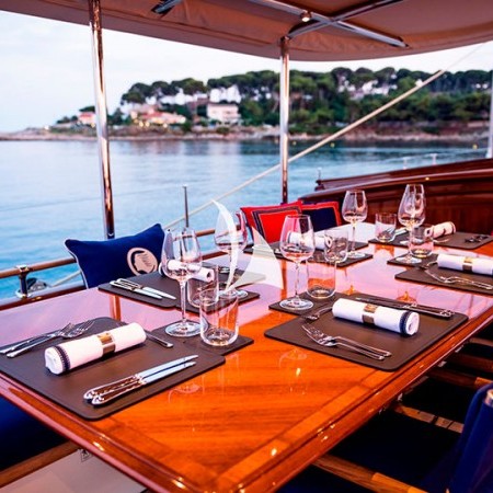 deck dining of Atalante sailboat