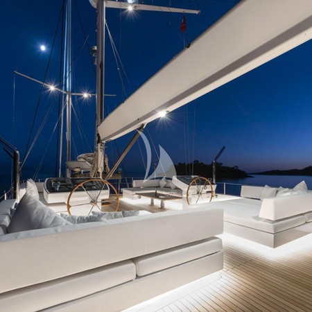 Atlantika sailing yacht charter at night