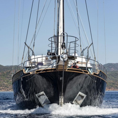 the front of Atlantika sailing yacht charter