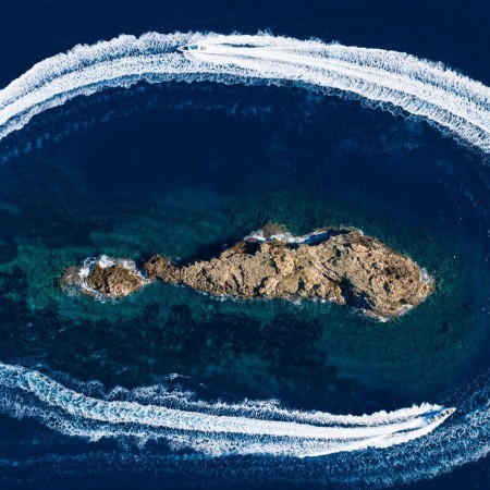 aerial view of axopar 37 yacht mykonos