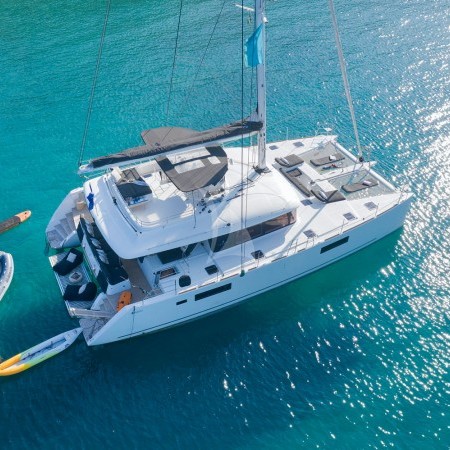 boom catamaran crewed yacht charter Greece