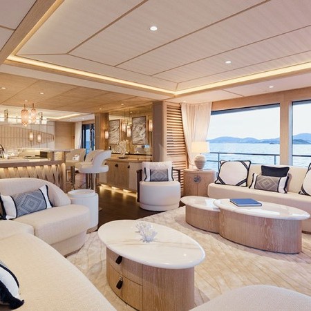 the yacht's interior living room