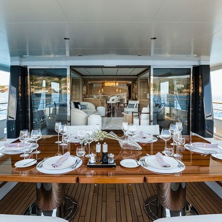 the yacht's deck dining area
