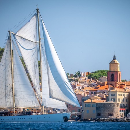 Chronos sailing yacht from afar