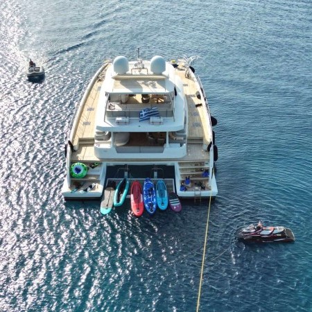 aerial view of Crazy horse catamaran yacht