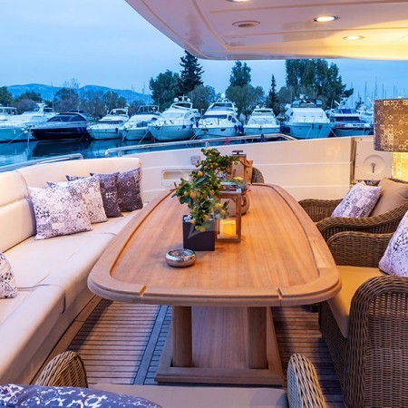 dining area at posillipo yacht charter Greece