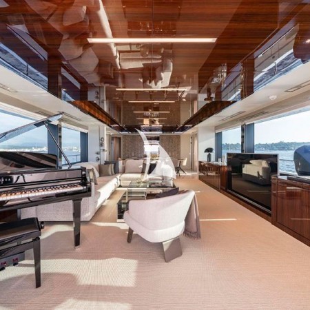 the yachts interior with a piano