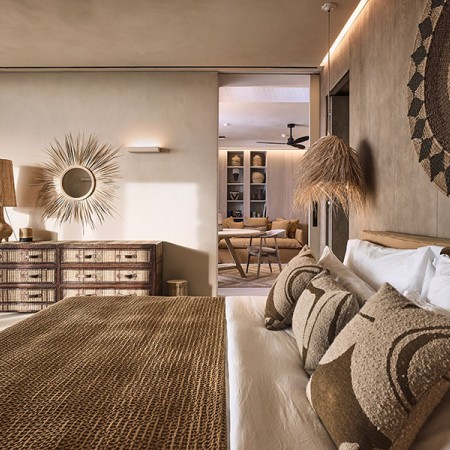 one of the bedrooms at mykonos villa Etoile