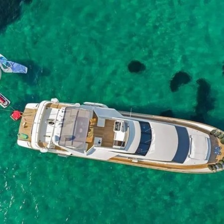 aerial photo of Falcon 100 yacht in Mykonos