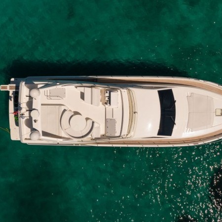 aerial shot of ferretti yacht Mykonos