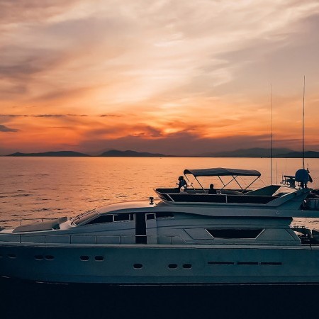 sunset on board the Ferretti 80