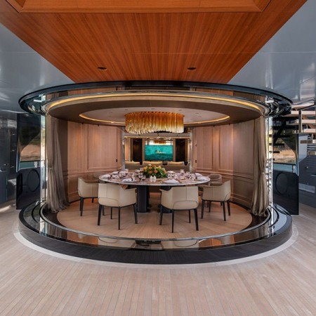 indoor dining of Geco yacht