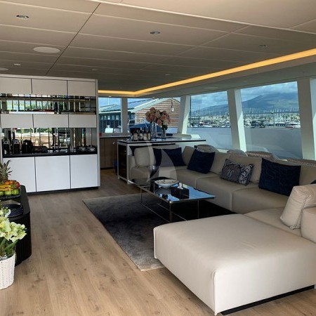 living room of Genny sailing catamaran