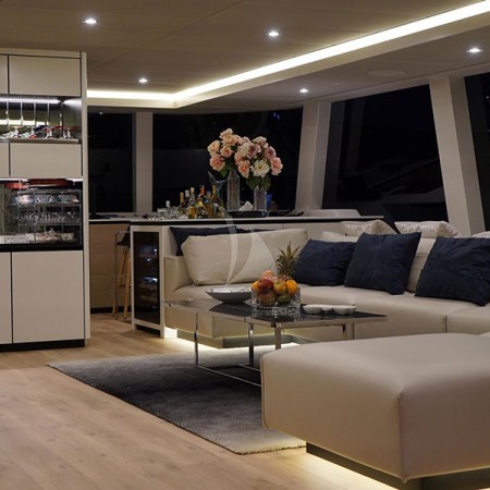 living room of Genny sailing catamaran