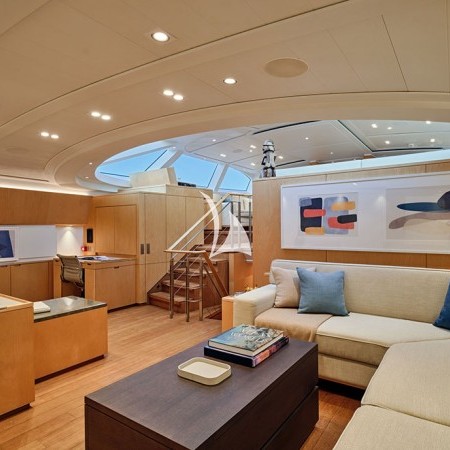the boat's interior living room