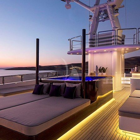 the deck of the yacht at night