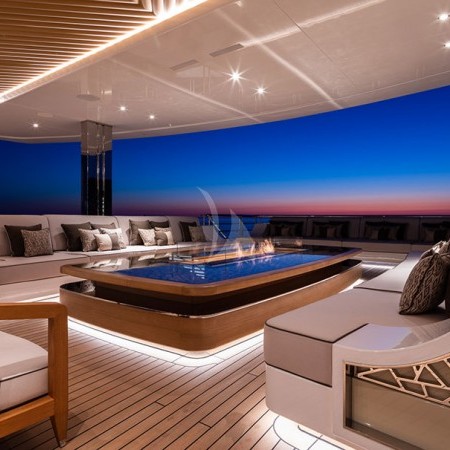 yacht exterior at night with lights