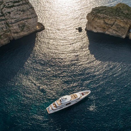 aerial view of Life Saga superyacht