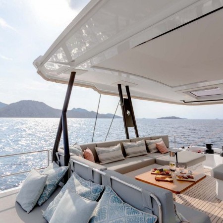 spacious deck on Namaste catamaran yacht
