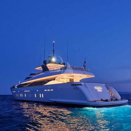 Mamma Mia yacht at night