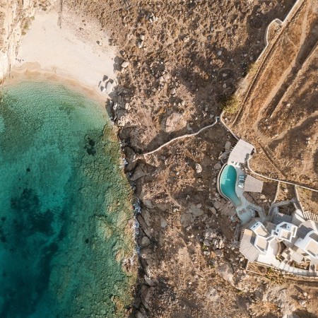 aerial view of the villa and beach