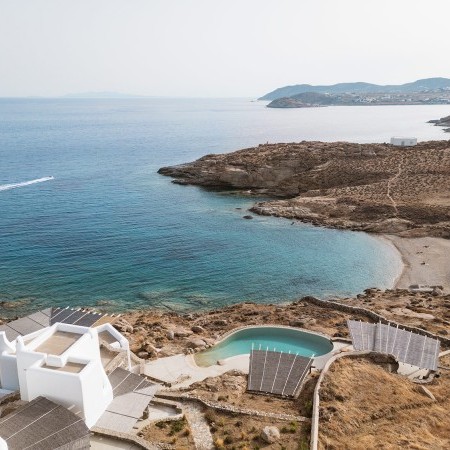 aerial view of the villa and beach