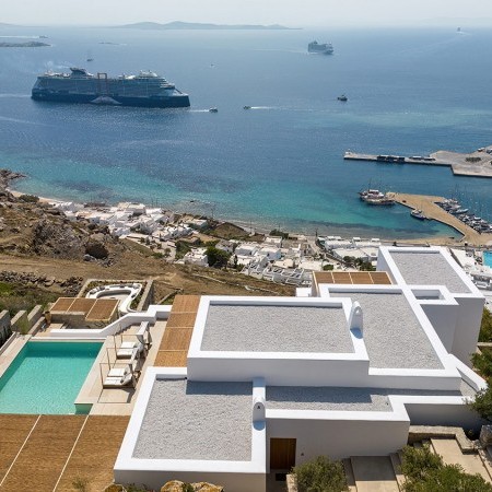 aerial view of Alchemy Villa in Mykonos