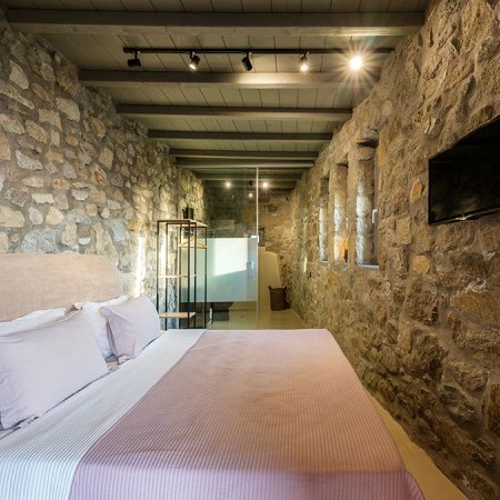 stone wall bedroom