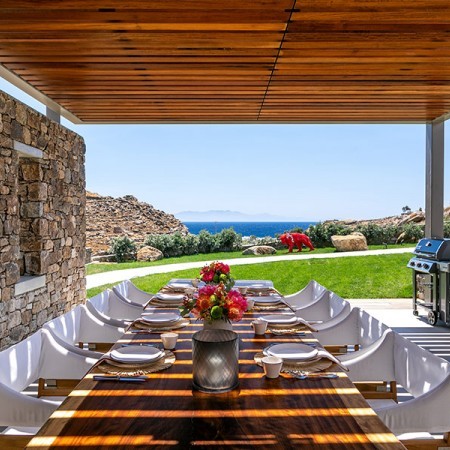 exterior dining at villa Satie Mykonos