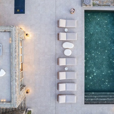 aerial pool view of villa Soprano Mykonos