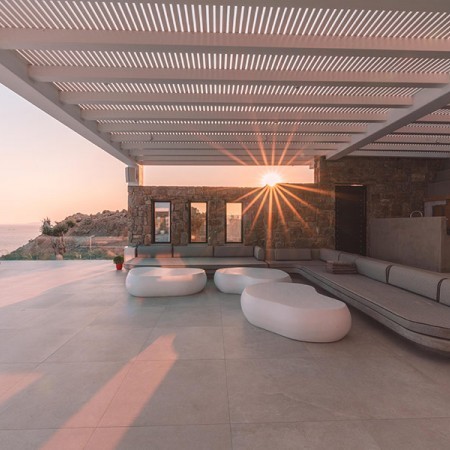 outdoor lounge at sunset