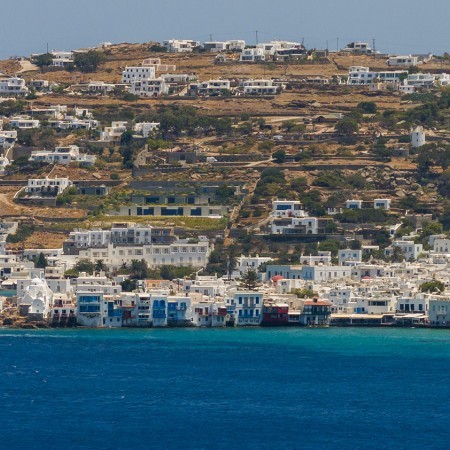 view to town from villa Mondego Mykonos