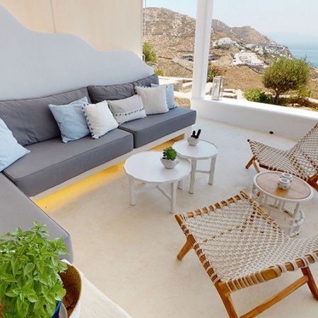 outdoor lounge of Mykonos villa Marine