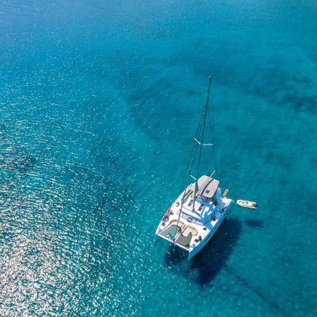 aerial photo of Odyssey catamaran charter