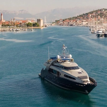 aerial view of One Blue superyacht