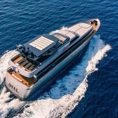 Oval yacht aerial view