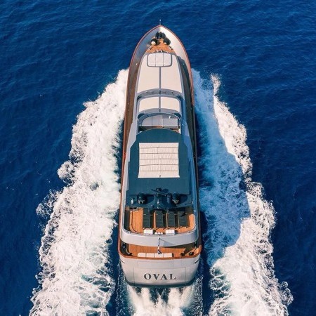 Oval yacht aerial view