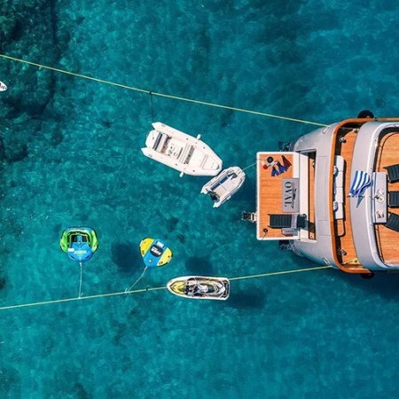 aerial view of swim platform and toys