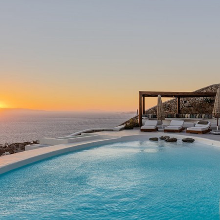 sunset from luxury villa Parvati Mykonos
